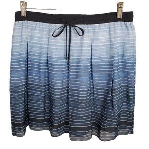 Vince Size M Skirt 100% Silk Pull On Drawstring Pleated Lined Striped Ombre Blue